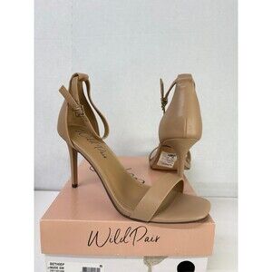 Wild Pair Women's Bethie Nude Square Open Toe Ankle Strap Stiletto Heels Sz 9.5W